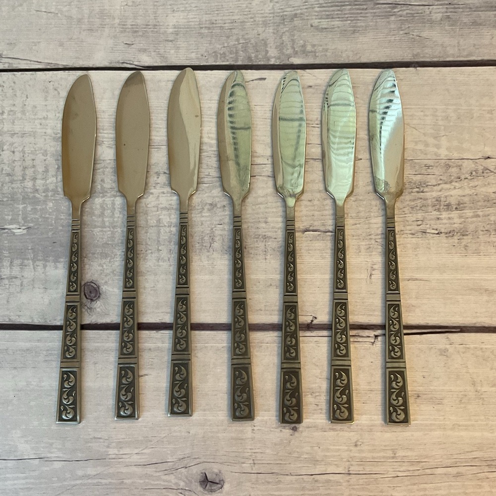 Riviera RIF4 Stainless Flatware Japan Set Of 7 Flat‎ Butter Knives MCM Vintage